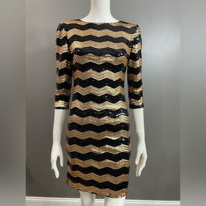 NWT $139 Gianni Bini Gold and Black Sequin Chevron Dress Size S